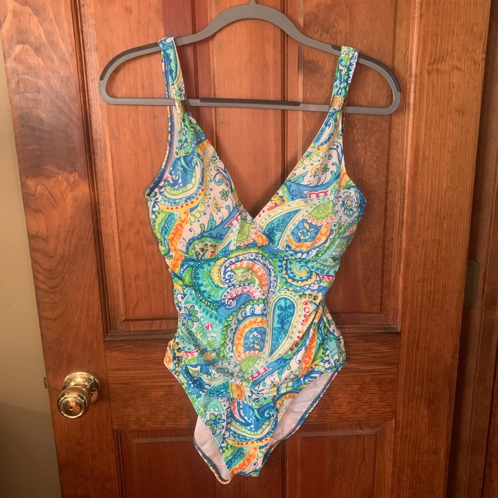 RALPH LAUREN, one piece, high cut Carnival Paisley, swimsuit. Size 10.